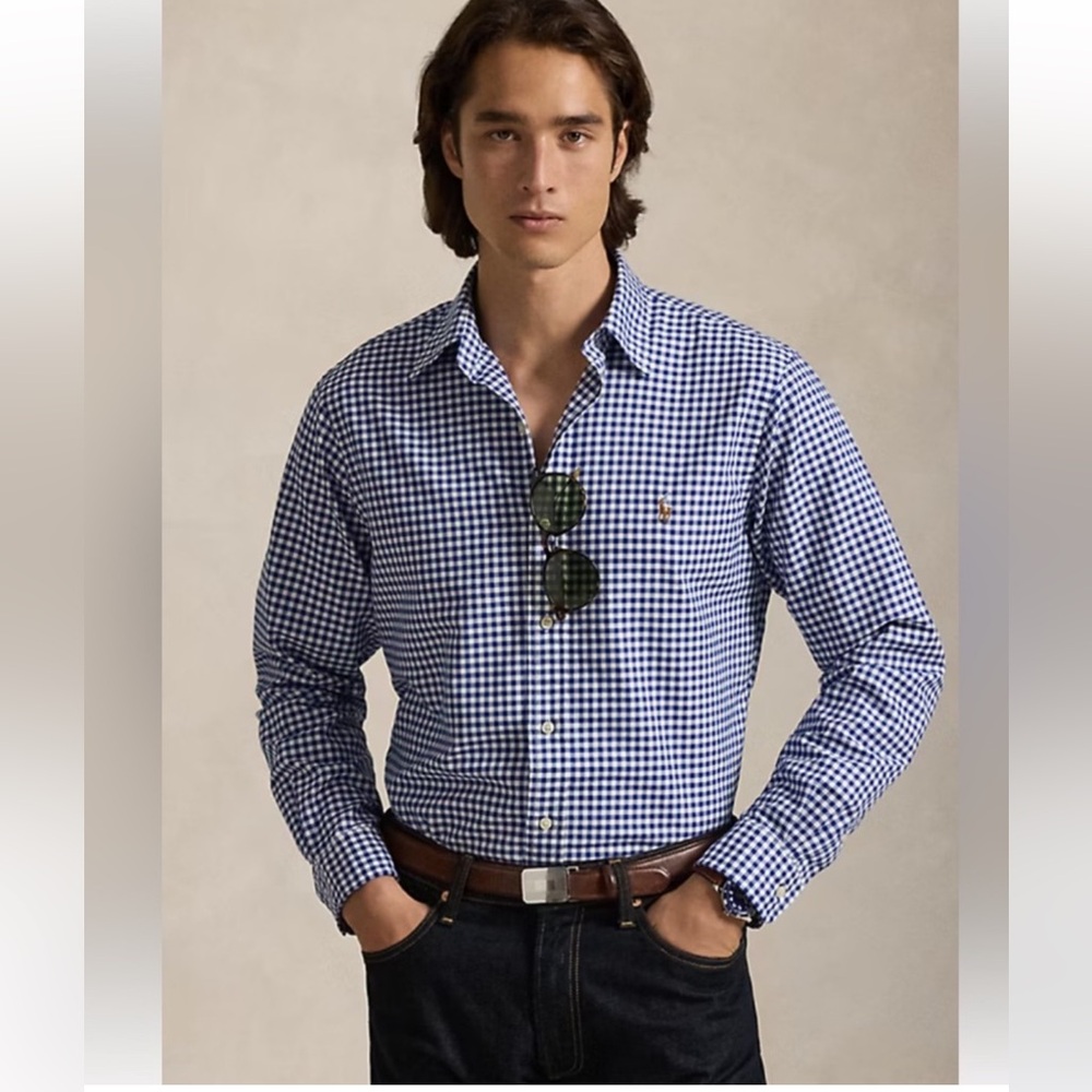 Polo by Ralph Lauren Blue & White Gingham Button-Down  fraying on collar